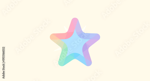 Colorful translucent star shape illustration, graphic design, digital art, pastel tones, minimal background, abstract concept, front view