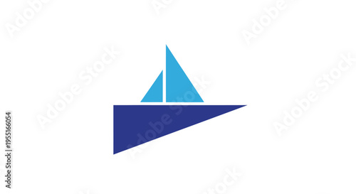 Sailboat Minimalist Graphic Design with Blue Sail and Hull on White Background, Vector Illustration, Modern Abstract Concept
