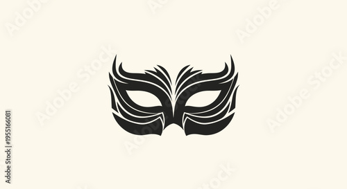 Decorative masquerade mask vector illustration, black graphic design, isolated on white background, minimalistic style, front view, artistic concept