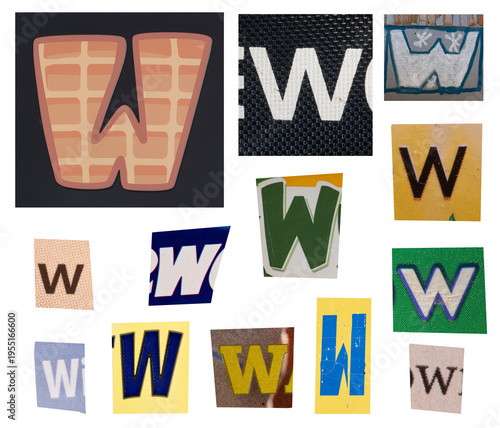Letter W Typography Collage With Colorful Signs, Fonts and Textures on White Background