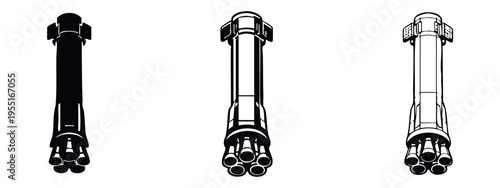 Rocket Booster Engine Icon Set for Space Launch, Propulsion, and Aerospace Technology