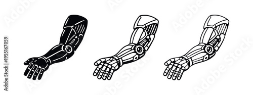 Robotic Arm Icon Set for Bionic Prosthetics, AI, and Future Technology