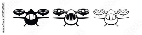 VTOL aircraft icon set. Flying car, personal air vehicle, multirotor drone.