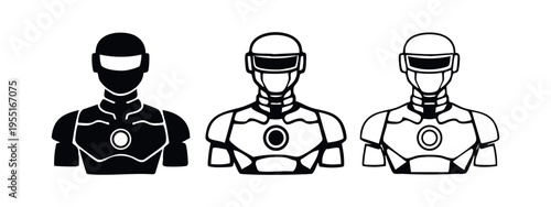 Humanoid robot bust icon set. Android, AI, artificial intelligence, future technology.
