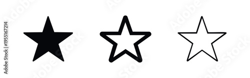 Star icons set in various styles. Rating, favorite, and quality symbol collection for reviews and achievements.