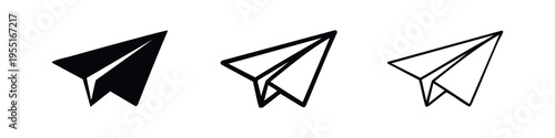 Paper airplane icons set. Send message and delivery symbols in different styles for digital communication.