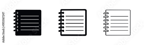 Spiral notebook icon set. Notes, journal, education symbol in different styles. Organizer vector illustration.