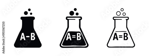 Chemistry Flask with A=B Equation Icon Set
