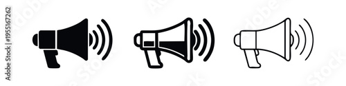 Megaphone Loudspeaker with Sound Waves Icon Set