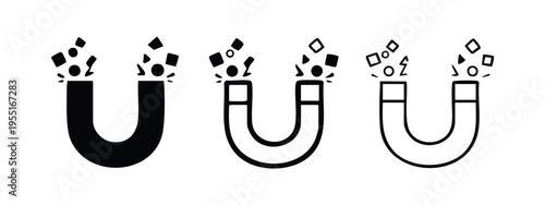 Magnet Attracting Objects Icon Set. Business Lead Generation Concept.