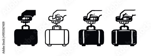 Hand Weighing Luggage with Portable Digital Scale Icon Set