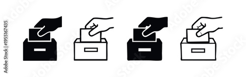 Voting and Election Icon Set - Hand Putting Ballot Paper into Box Symbol