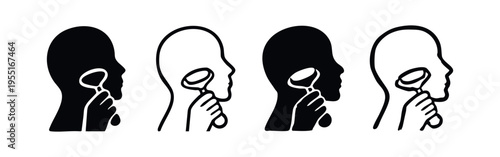 Head and hand using facial roller on temple icon set for beauty and self-care