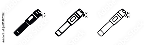 Portable flashlight icon set, handheld torch for emergencies and camping