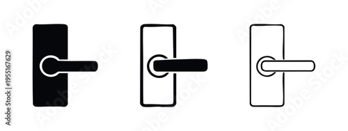 Door Handle Icon Set: Classic Lever Design in Solid and Outline Hand-Drawn Styles