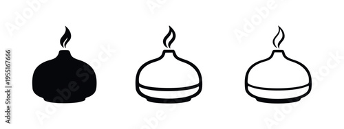 Aroma Diffuser Icon Collection. Essential Oil, Humidifier, and Air Freshener Device Symbol Styles for Relaxation.