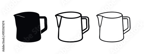 Milk Jug Icon Set. Pitcher, Beverage Container, and Dairy Product Symbol in Different Styles for Kitchen and Cafe.
