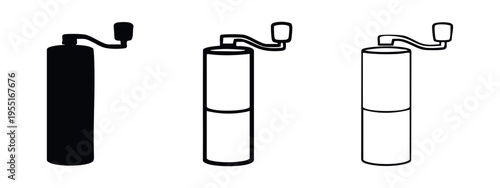 Manual Pepper Grinder or Salt Mill Kitchen Tool Icons Set