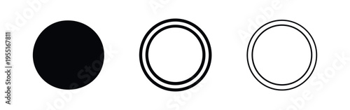 CD or DVD disc icon set, optical media storage symbol in three different styles