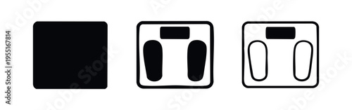 Bathroom scale icon set, weighing scale symbol for health and fitness in different styles
