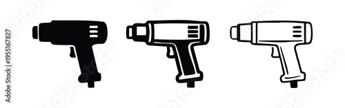 Heat Gun Tool Icon Set, Hot Air Gun Symbol Pack, Industrial Heat Blower Vector Icons