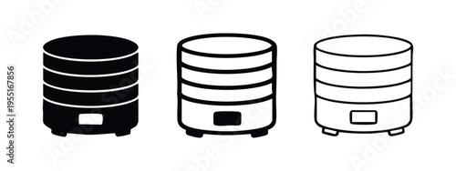 Modern multi-tier food steamer icon set with rectangular button