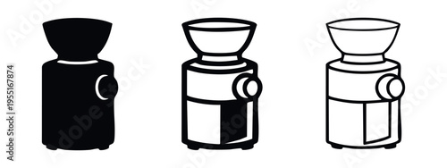 Coffee Grinder Icon Set. Outline and glyph vector symbols for manual coffee or spice mill, isolated on white background.