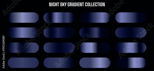 Night Sky Gradient Collection Vector Set: 16 Dark Blue and Purple Color Swatches for Design