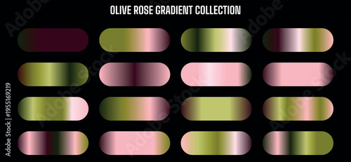 Olive Rose Gradient Collection Vector Set with 16 Modern Color Swatches for Digital Design