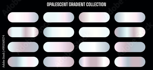 Opalescent Gradient Collection Vector Set of 16 Iridescent Swatches for Modern Design Backgrounds