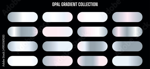 Opal Gradient Collection: Set of 16 Metallic Silver and Pink Swatches Vector for Modern Design