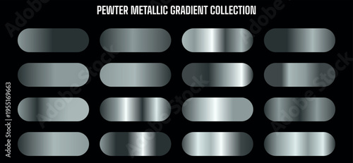 Pewter Metallic Gradient Collection Vector Swatches for UI Design and Web Backgrounds
