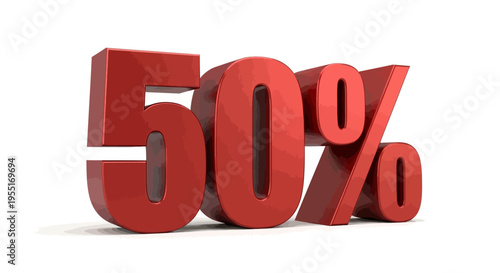 Striking red three-dimensional fifty percent symbol on a clean white background, perfect for announcing special discounts and limited-time promotional offers
