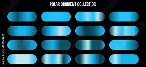 Polar Gradient Collection: Set of 16 Blue and Cyan Metallic Gradient Swatches Vector