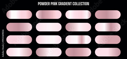Powder Pink Gradient Collection Vector Set: 16 Metallic Rose Gold Swatches for Design Elements