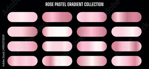 Rose Pastel Gradient Collection Vector Set with 16 Metallic Pink Swatches for Design Elements
