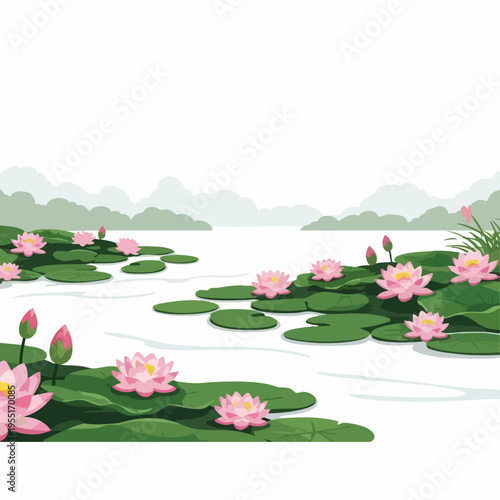 Pink Water Lilies on Green Pads.