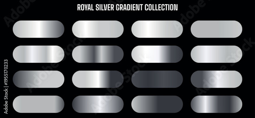 Royal Silver Gradient Collection Vector Set with 16 Metallic Swatches for Web and UI Design