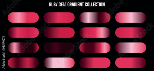 Ruby Gem Gradient Collection Vector Set of 16 Modern Red and Pink Color Swatches for Design
