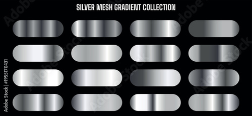 Silver Mesh Gradient Collection Vector Set with 16 Metallic Textures for UI Design and Backgrounds
