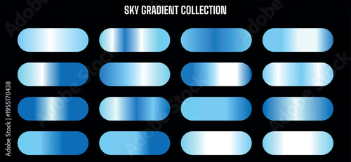 Sky Gradient Collection: Set of 16 Blue and White Vector Color Swatches for Design