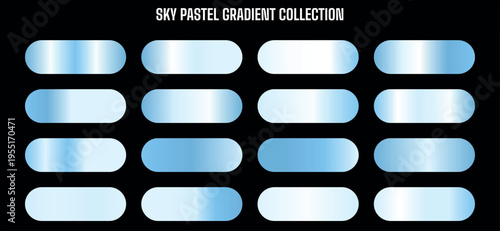 Sky Pastel Gradient Collection Vector Set: 16 Light Blue and White Smooth Color Swatches for Design