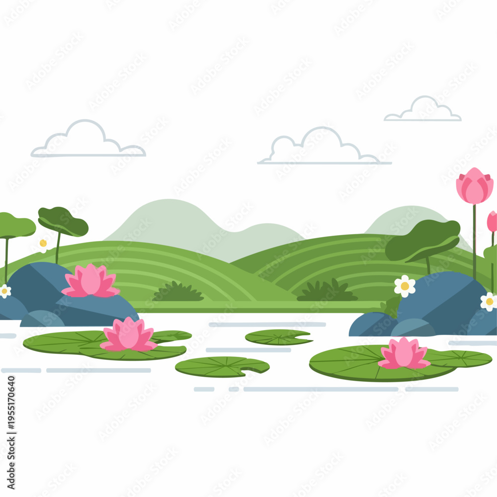 Obraz premium Pink Water Lilies on Pond Surface.