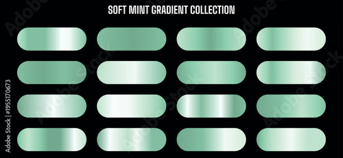 Soft Mint Gradient Collection Vector Set: 16 Modern Light Green Color Swatches for Design