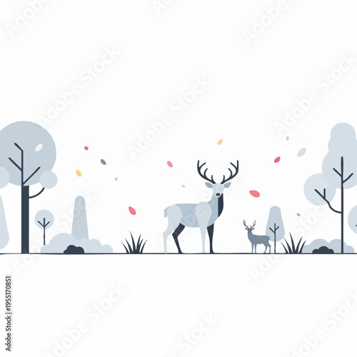 Illustration of Deer with Antlers Standing.