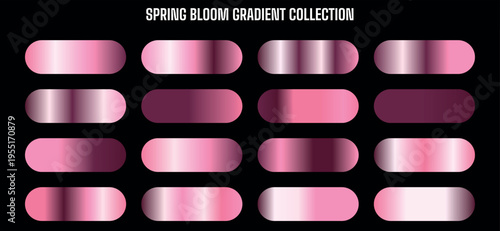 Spring Bloom Gradient Collection Vector Set of 16 Pink and Purple Metallic Color Swatches