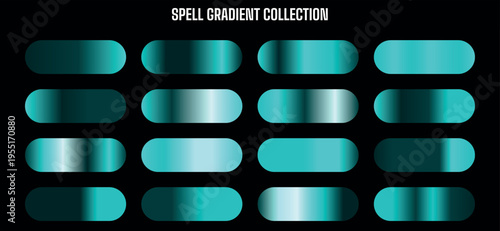 Spell Gradient Collection: Set of 16 Teal and Turquoise Color Swatches Vector for UI Design