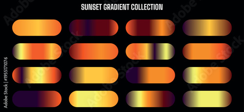 Sunset Gradient Collection Vector Set of 16 Modern Blended Color Palettes for Web Design