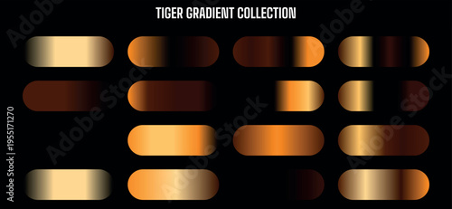 Tiger Gradient Collection Vector Set: 16 Modern Orange and Brown Color Swatches for Design Projects
