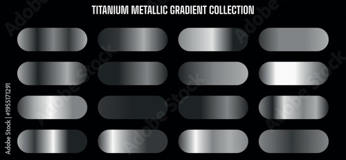 Titanium Metallic Gradient Collection Vector Set: Modern Silver and Gray Swatches for Design